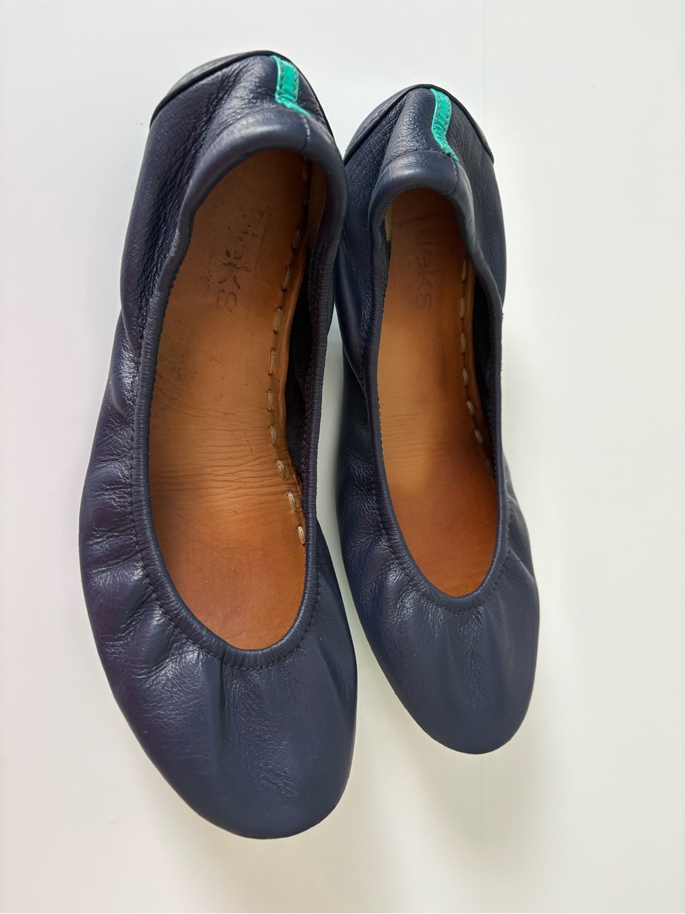 Tieks Navy Blue Leather Ballet Flats Size 7 Foldable Travel Shoes Fair Condition - Picture 4 of 11